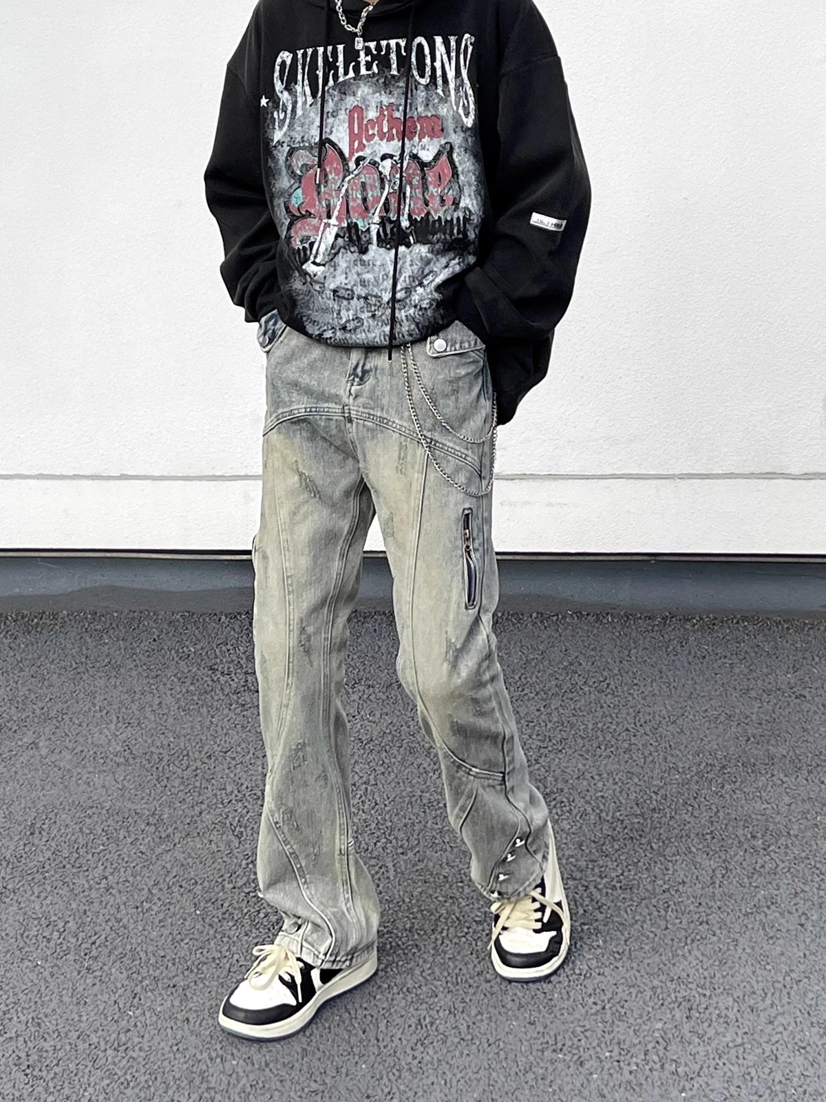 Jeans With Zipper Baggy Streetwear Straight Leg Y2k Blue Hip Hop Jean Vintage Men Man Pants FASHION Trendyol Denim Men's