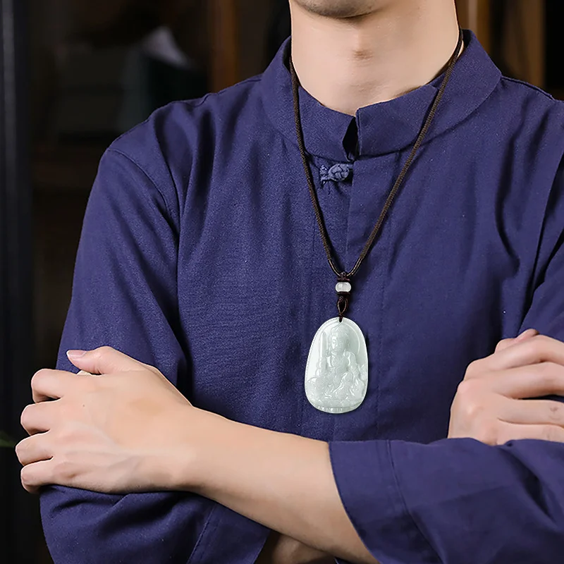 Natural A Goods White Jadeite Eight Chinese Gardian Pendant Jewelry Hand-carved Custom Mascot Jewelry Jade Necklace Gift