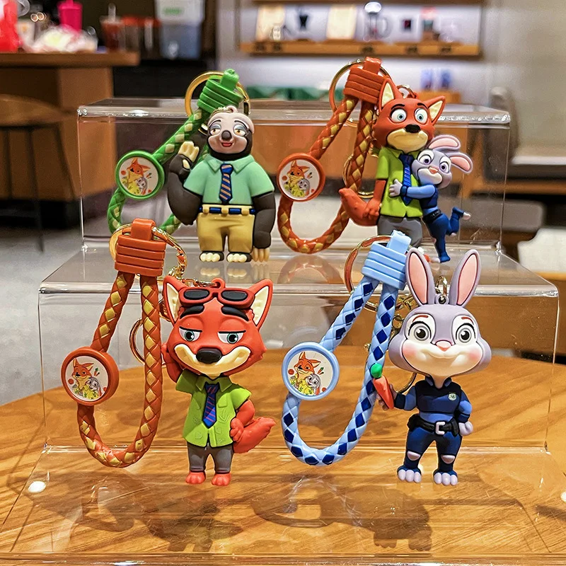 Anime Disney Zootopia Keychain Cartoon Nick Wilde Judy Hopps CuteDoll Keyring Ornament Key chain Backpack Car Pendant Kids Gifts