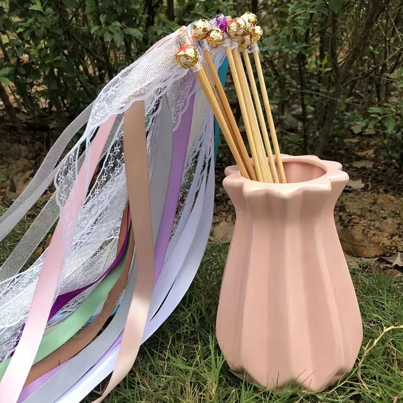 4pcs Multi Color Fairy Wand Magic Wand Ribbon Flower Lawn Wedding Festival Childrens Party Atmosphere Decoration Supplies Decor