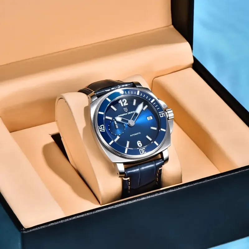 PAGANI DESIGN Men's Automatic Mechanical Watch Trendy Youth Light Luxury Wristwatch with All-Match Leather Strap And Sapphire Cr