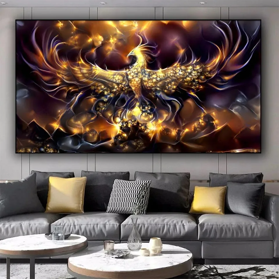 Golden Phoenix DIY Diamond Painting Large Size Full Diamond Mosaic Cross Stitch Kits Fantasy Vermilion Sparrow Home Decor Gift