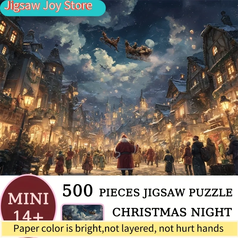 

1 Box (500pcs) Adult Christmas Night Dream Puzzle - Enchanting Mixed Color Mosaic 15x10in (38x26cm) - Trending Holiday Theme P