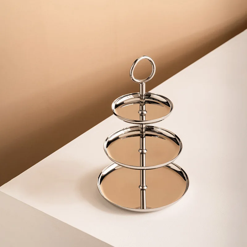 

European Stainless Steel Three-layer Snack Cake Rack Household Snack Tray Light Luxury Fruit Plate Ornament