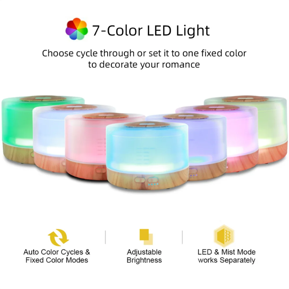 500ml Aromatherapy Diffuser Set wiith 6 Oils & 7 Mood Lights  Auto Shut-Off, Quiet Ultrasonic Mist