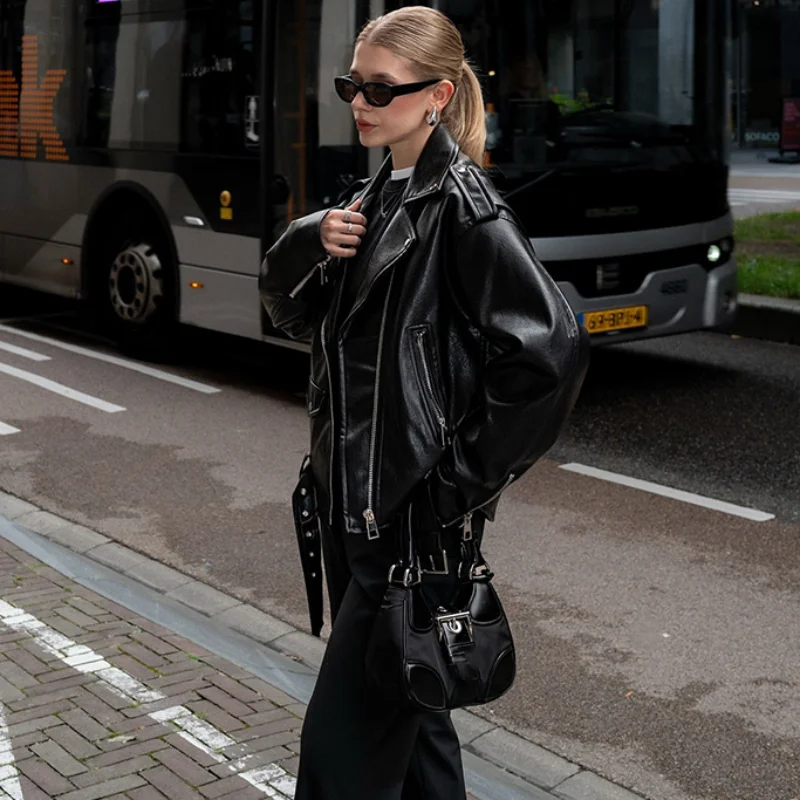

Versatile Edgy Leather Jacket Lapel Stylish Chic Short Coat Fashionable Trendy Cool Outerwear 2025 Autumn Streetwear For Women