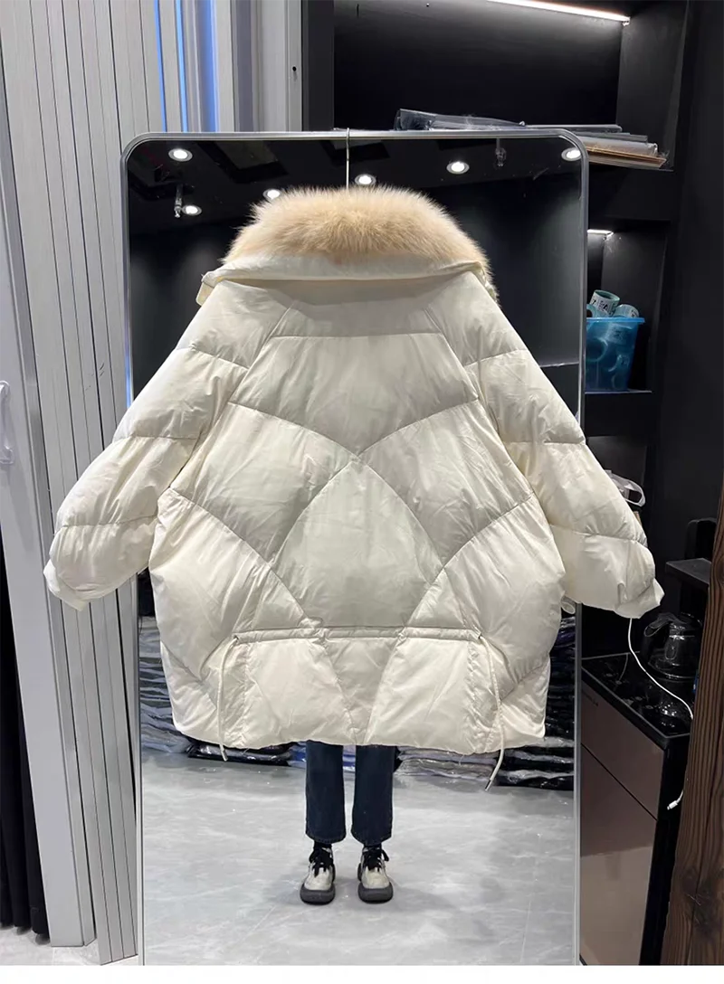 2024 Winter Detachable Real Fur Jacket Mid-Length Big Real Fur Parka white goose Down Luxury Winter Warm Outerwear