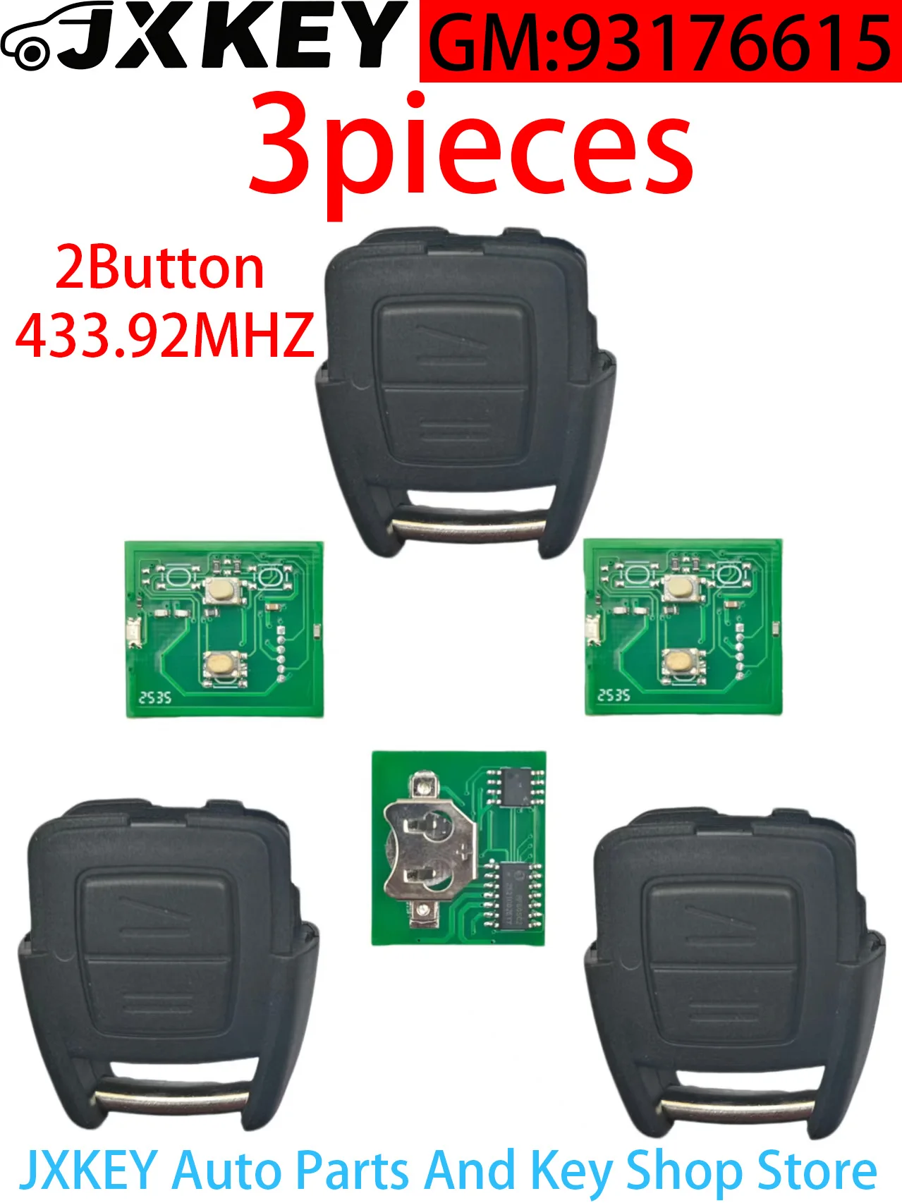 JXKEY 3PCS For Opel Vauxhall Astra A/G Zafira A 200-2004 Holden For BOSCH TS 1998-2005 Car Key 2Button 433MHz GM:93176615 OP1