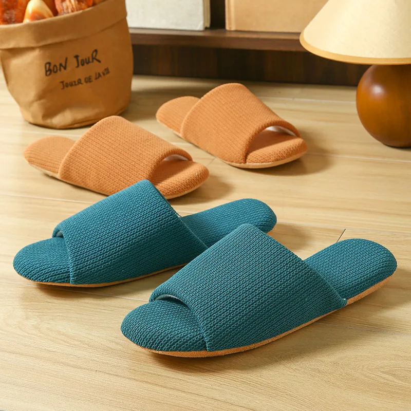 Open Toe Soft Sole Silent Slippers for Indoor Living Spring and Autumn Couples Wooden Flooring, Soft and Portable Slippers