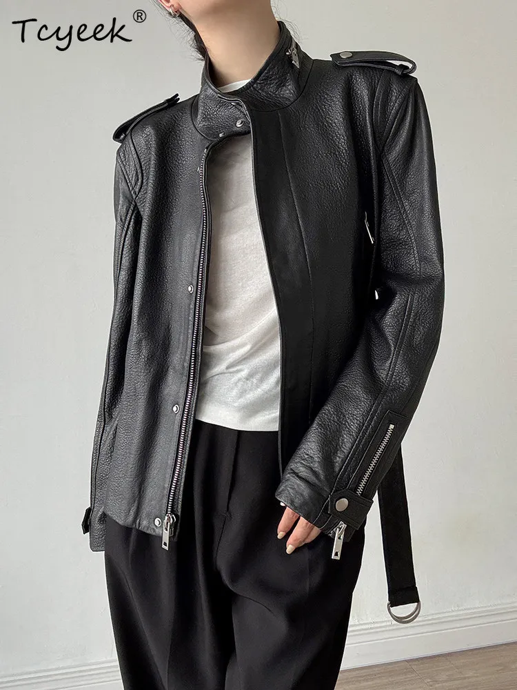 Tcyeek Echt Leren Jas Vrouwen Lente Herfst Kleding Echte Schapenvacht Jas Stand Kraag Womens Jassen Riem Jaqueta De Couro