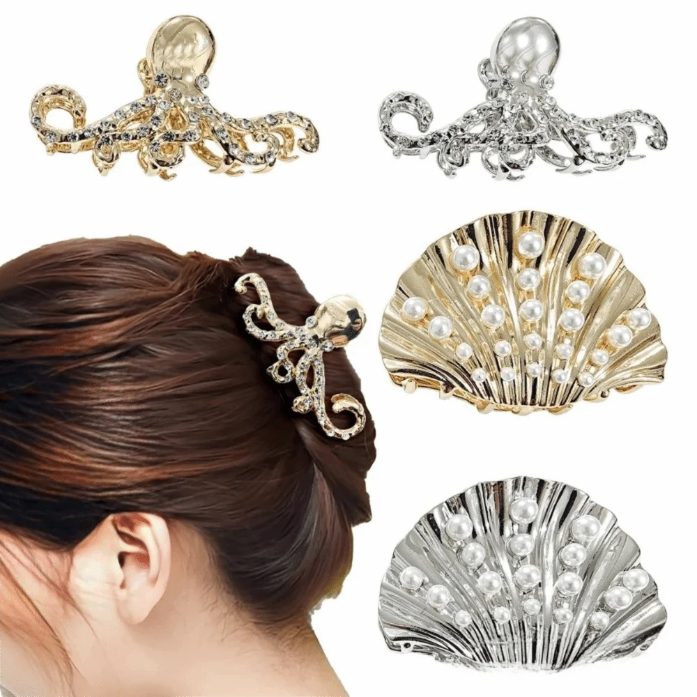 

Модная заколка для волос в корейском стиле: заколка-краб в виде осьминога/акулы из цинкового сплава, серия Ocean, для женщин