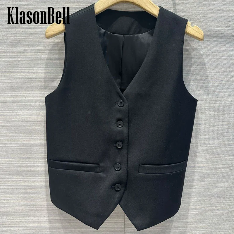 

7.13 KlasonBell Women's Elegant All-match V-Neck Spliced Collect Waist Vest Or Back Buckle Strap High Waist Straight Pants Set