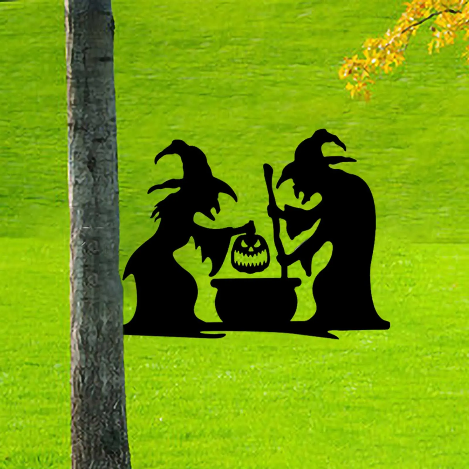 Halloween Witch Silhouette Witch Cauldron Sign Shadow Casters Yard Stakes for Home Garden Yard Farm