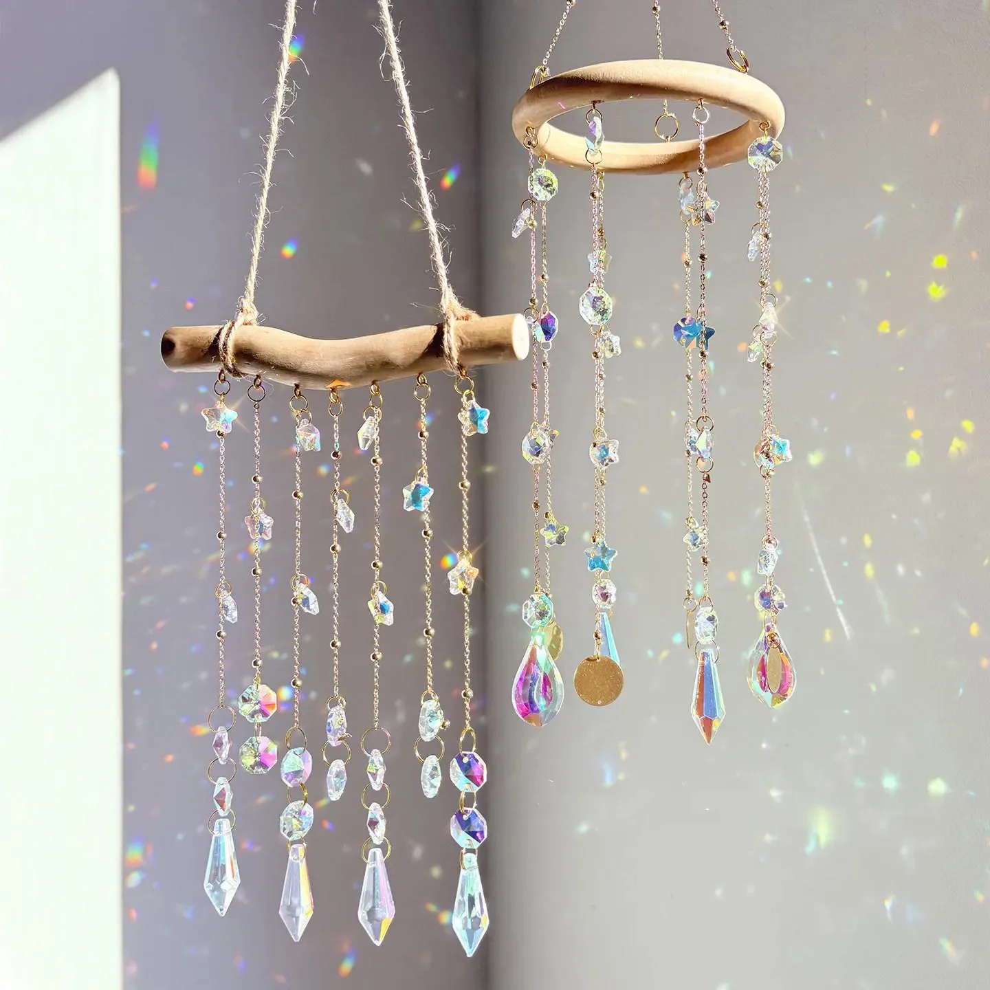 Crystal Prism Suncatcher Rainbow Maker, Boho Window Hanging Ornament for Home Garden Car Mirror Decor Gift