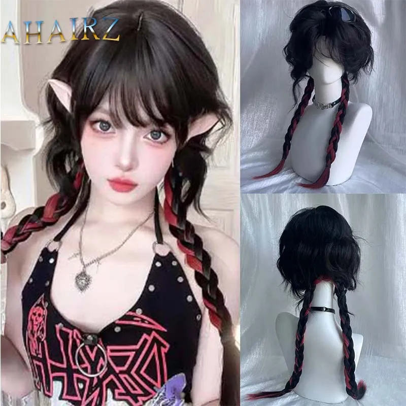 Synthetic Wig Female Long Fake Hair Black And Res Gradient Jellyfish Head For Woman Unisex Cosplay Daily Wear Wigs