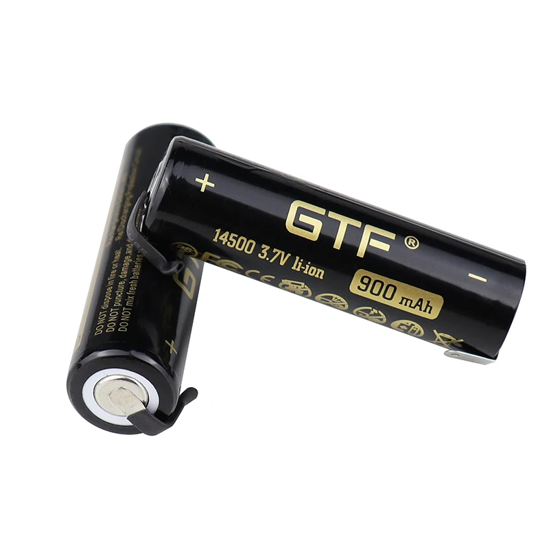 GTF 3.7V 900mAh 14500 with tab real capacity Li-Ion Rechargeable Battery for flashlight/remote control/toy point head 14500