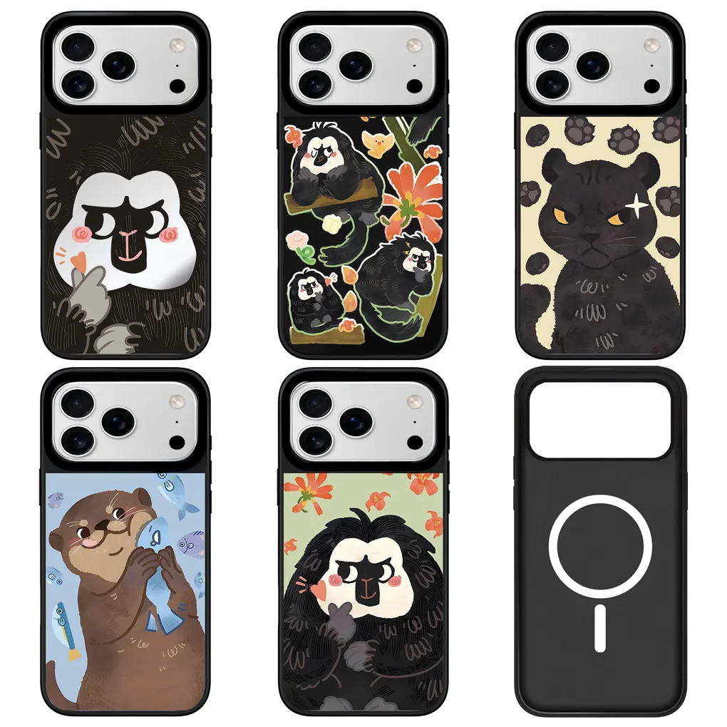 

Cartoon Beaver Mirror Surface Black Border Magnetic Phone Case Cover for IPhone 12 13 14 15 16 17 Pro Max Case