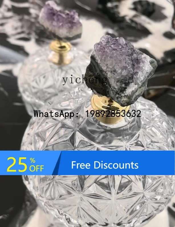 French Style Glass Amethyst Cluster Lid Candy Dried Fruit Storage Jar Creative Luxurious Storage Jar Ornament