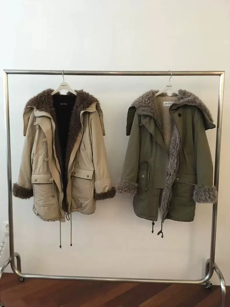 Cappotto Parka lungo da donna East Gate Abbigliamento da lavoro ampio Sle Dstring Colore retrò Colletto in pelliccia di sangue Jaet Chiusura con cerniera Pendolarismo...