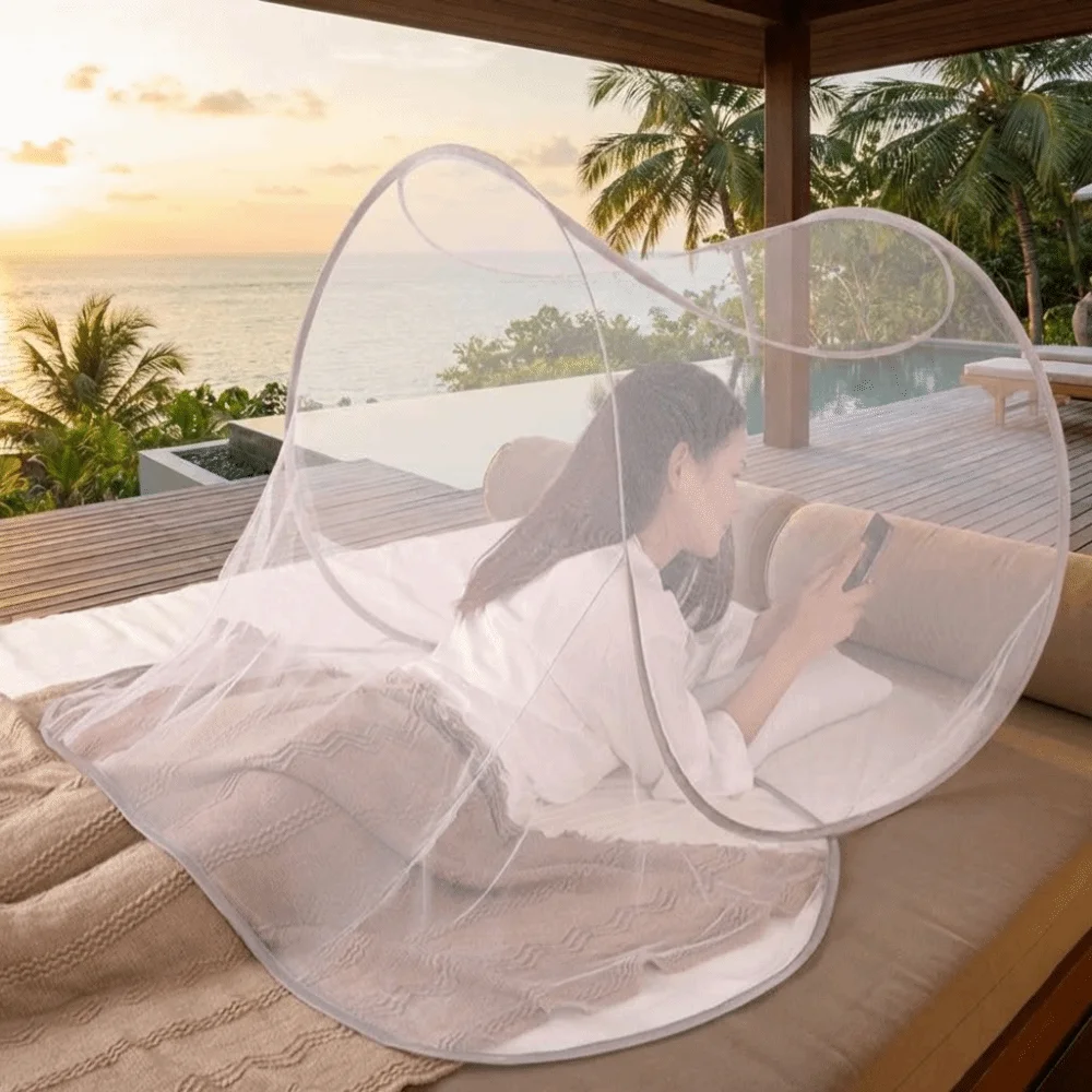 Foldable Face Head Mosquito Net Adjustable No Installation Mesh Sleeping Net Breathable High-Density Mesh Mosquito Bar Frame
