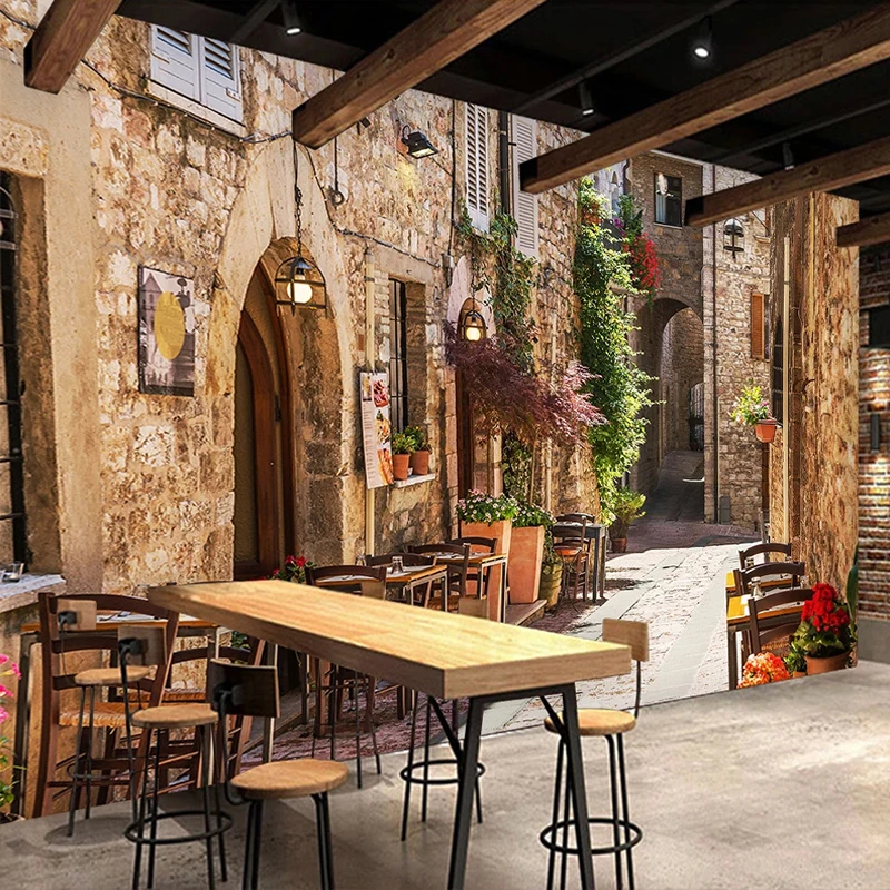 ل مخصص ثلاثية الأبعاد صور خلفيات البحر الأبيض المتوسط مدينة عرض الشارع ريترو بار KTV مقهى غرفة المعيشة الديكور الداخلي جدار جدارية دي با #2