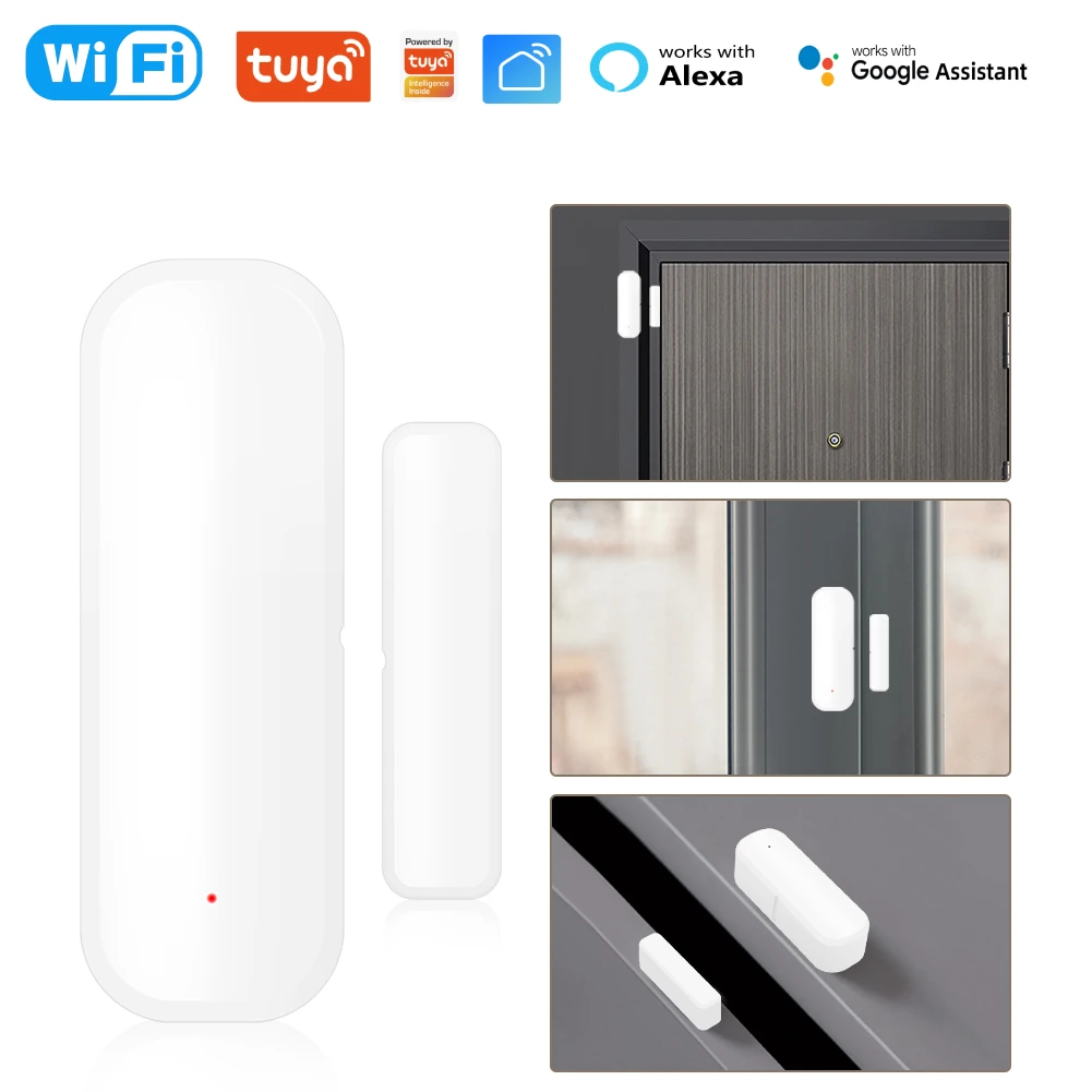 AUBESS Tuya WiFi Sensor de puerta inteligente detectores de puerta abierta y cerrada sistema de alarma de protección de seguridad para el hogar Control de aplicación Smart Life