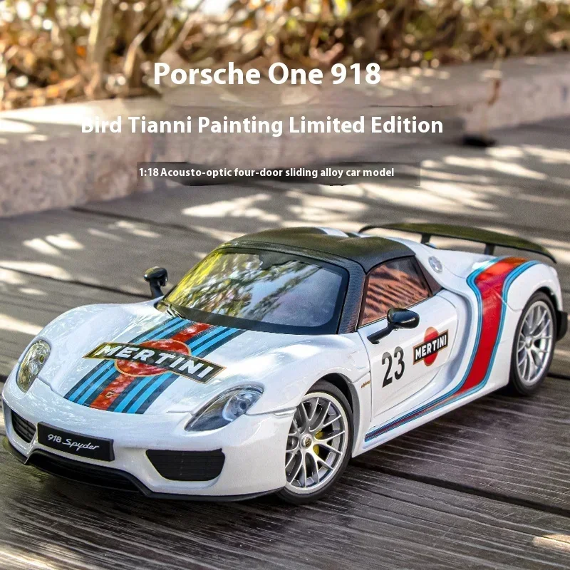 

1:18 Porsche 918 Martini Painted Limited Edition Alloy Diecast Car Model Collection of Hobby Ornaments Sound & Light Serie Gift