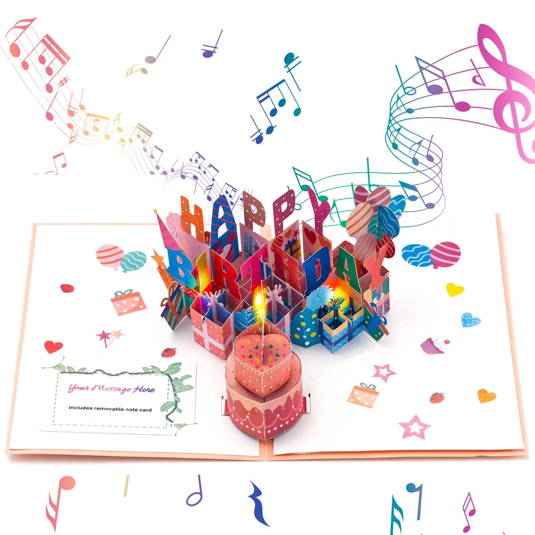 3D Popup Musical Birthday Card Birthday Card With Light And Blowable Candle Popup Card With Happy Birthday Music Birthday Card