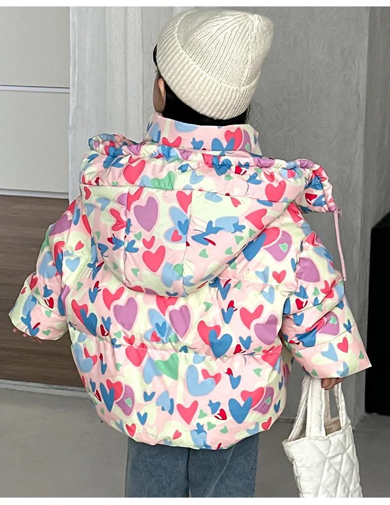 2024 New Winter Girls White Duck Down Jacket Children Cute Printed Hooded Warm Down Coat y1391 image 2