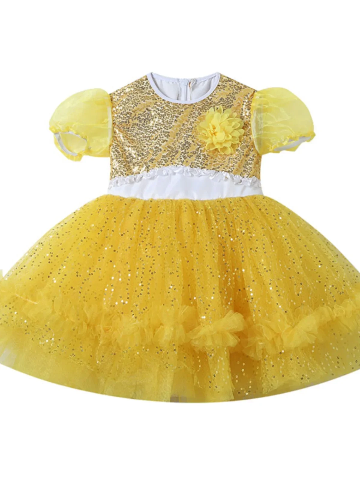 ملابس أداء الرقص الحديثة للأطفال ، فستان الأميرة ساري منتفخ ، زي جوقة رياض الأطفال ، ثوب الترتر الأصفر