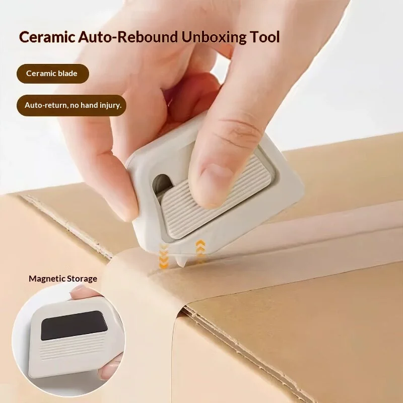 Magnetic Ceramic Box Cutter Auto Retract Package Opener Safe Parcel Mail Opening Tool for Home Office Household Use