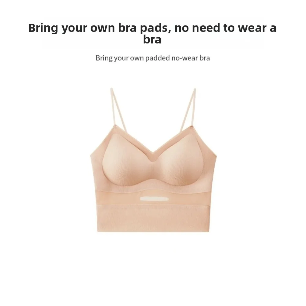 Breathable with Chest Cushion Bra Ice Silk Camisole Solid Color Non Trace Ice Silk Corset Slim Fit Sleeveless Crop Tops Travel