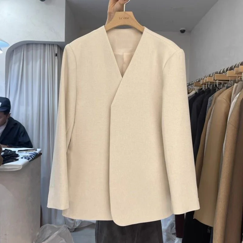 

Spring Autumn Women's Blazers Lapel V-neck Long Sleeve Fitted Business Elegant Fashion Office Lady Cardigan Blazers