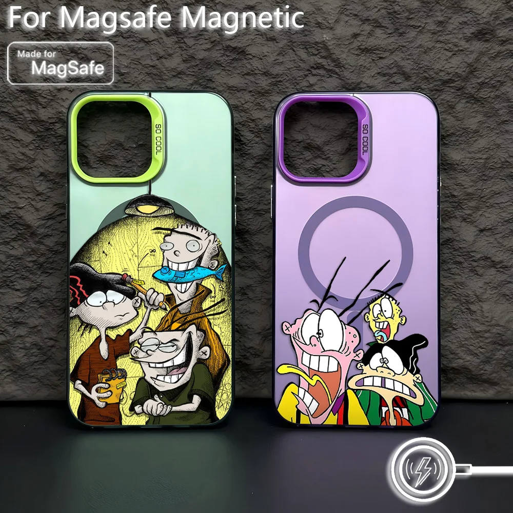 حافظة مغناطيسية كارتونية E-Ed Edd N Eddy Magsafe لهاتف آيفون 11 12 13 14 15 16 Pro Max Plus غطاء خلفي ناعم مطلي بالفضة ومضاد للسقوط