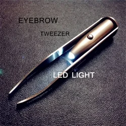 1pc Portable Stainless Steel Smart Design Eyebrow Hair Remove Tweezer with LED Light Makeup Tool