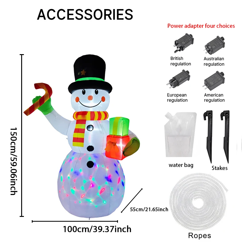 4.92FT Inflatable Toy Snowman Hat Christmas Decoration for Yard With LED Xmas Supplies Christmas Decorations Home Ornament