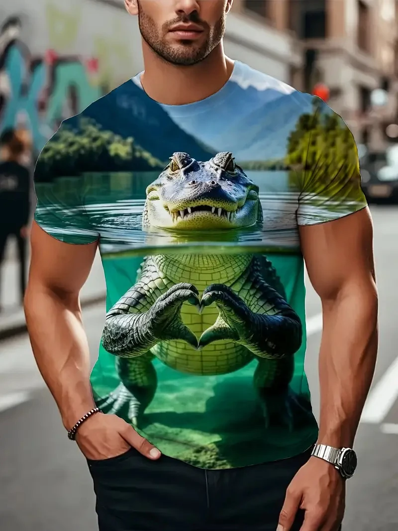 

2025 New Crocodile Graphic T-Shirts For Men Summer Fashion 3D Print Woman Casual Short Sleeve T Shirt Oversized Harajuku Tops
