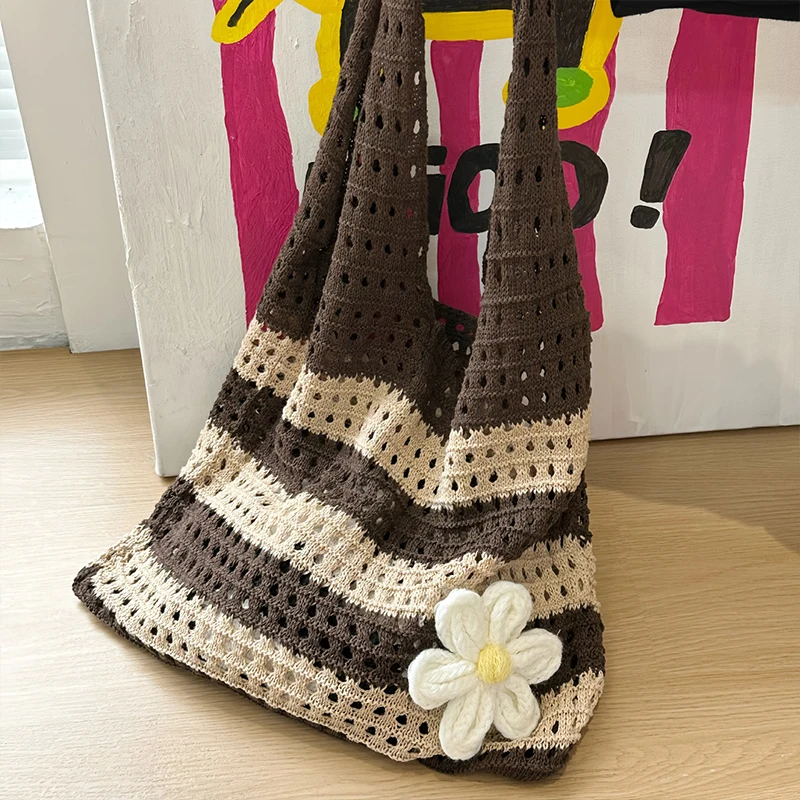 

Women's Color Block Bohemian Style Summer Beach Bag Handbag Woven Tote with Hollow out Design Casual Vacation Shoulder Bag