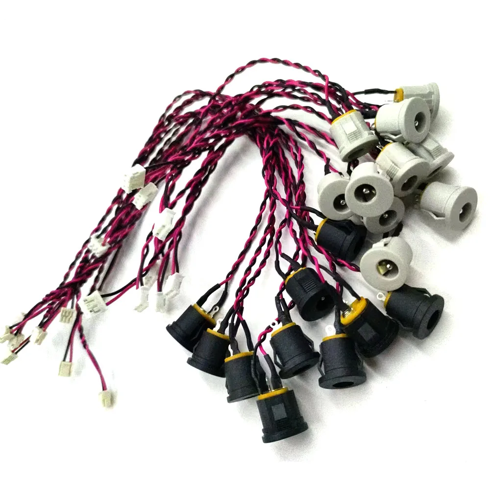 DC-022A Dual Snap-In with Wire 2P Female Terminal DC Power Socket Connector Black and White with Yellow Bottom Three Pins