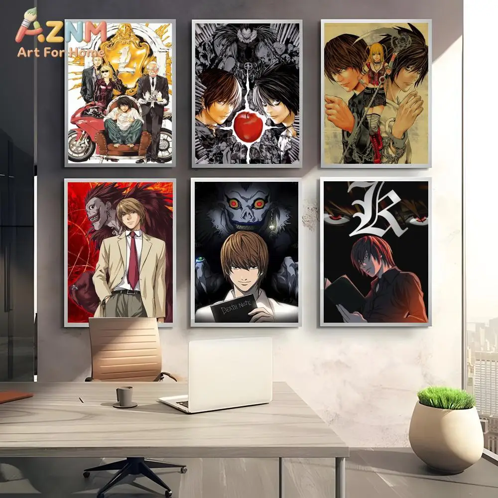 AZNM Death Note Anime Canvas Wall Art, Light Yagami L Ryuk Character Print, Thriller Manga Series Poster for Room Decor