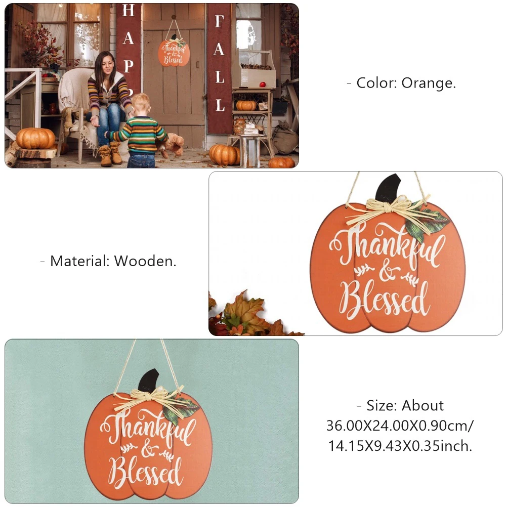 

Pumpkin Decorations Wooden Thanksgiving Day Hanging Board Fall Season Door Ornament Plaque Home Decorative Accent