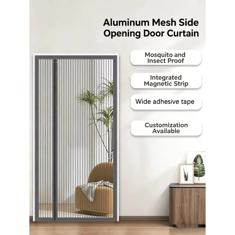 Summer Fashion New Grey Mosquito Proof Magnetic Diamond Mesh Door Curtain, Can Be Installed Without Drilling, Sturdy and Durable