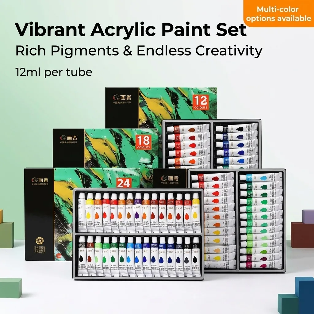 Ensemble de peinture acrylique portable, résistant à l'eau, pigments riches, 12/18/24/36 couleurs, 12ml, pour bricolage, artisanat, dessin, peinture sur toile