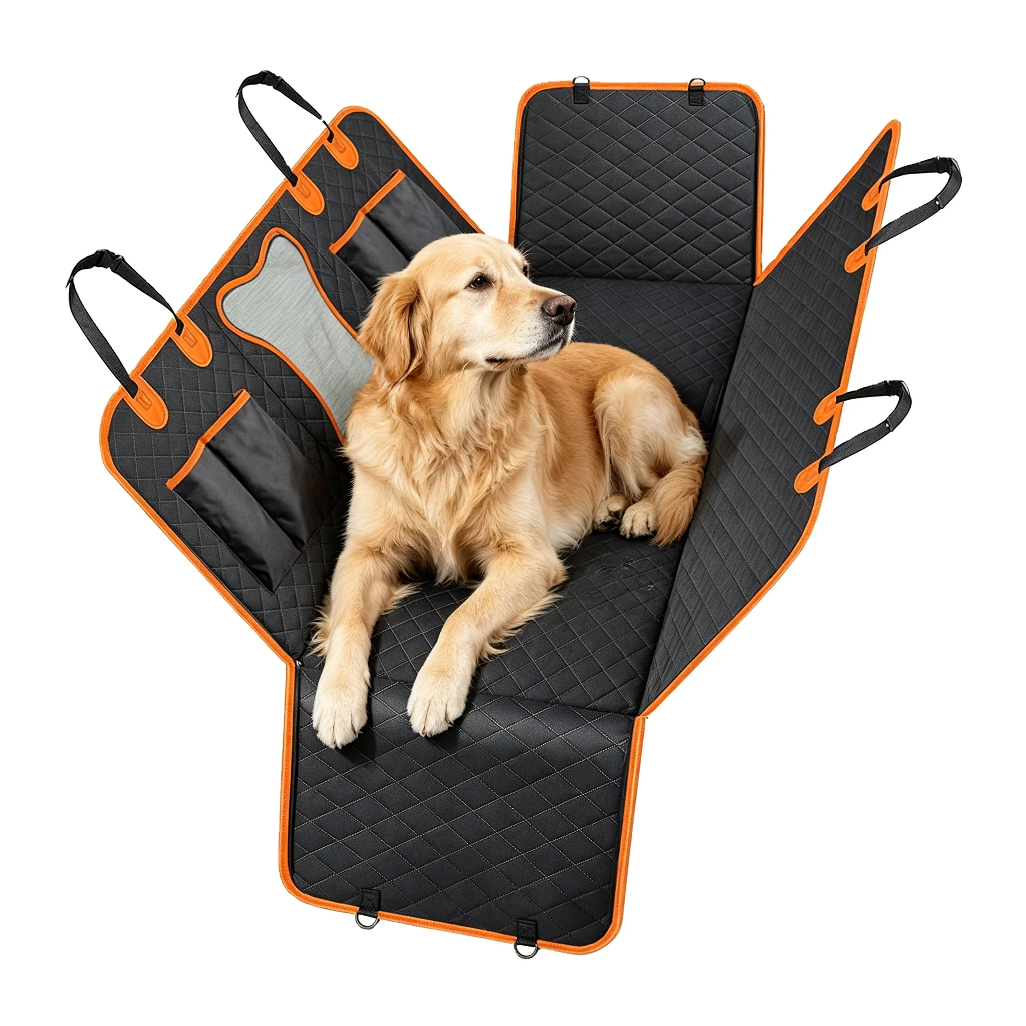 Waterproof Layer Oxford Fabric Foldable Anti-Slip Universal Fit Pet Car Hammock for Dogs Cats Rear Seat Cover Protector
