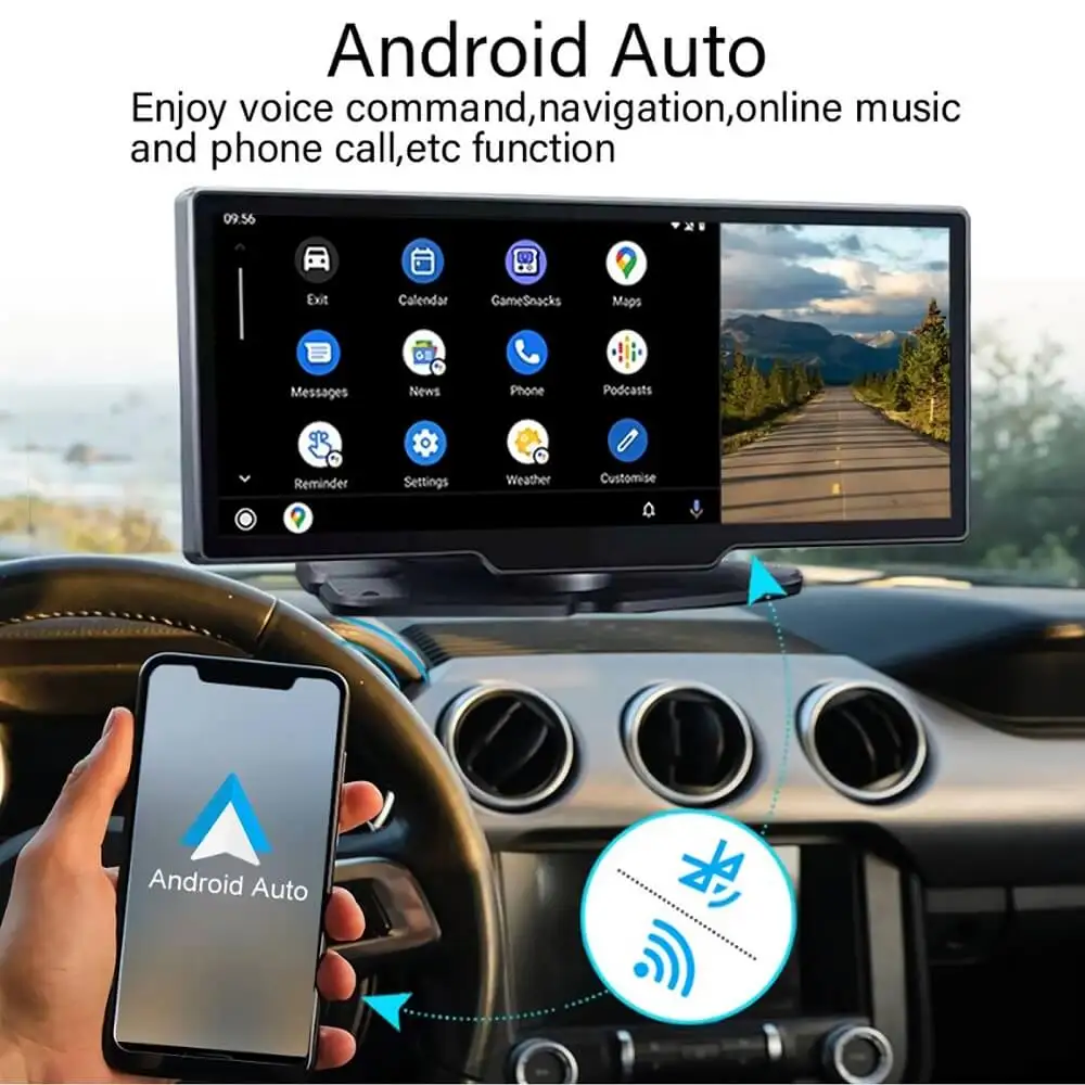 10.26 Inch Touch Screen 2K Car Portable Wireless Apple CarPlay Android Radio Multimedia GPS dual lens Dash Cam 1080P Stereo