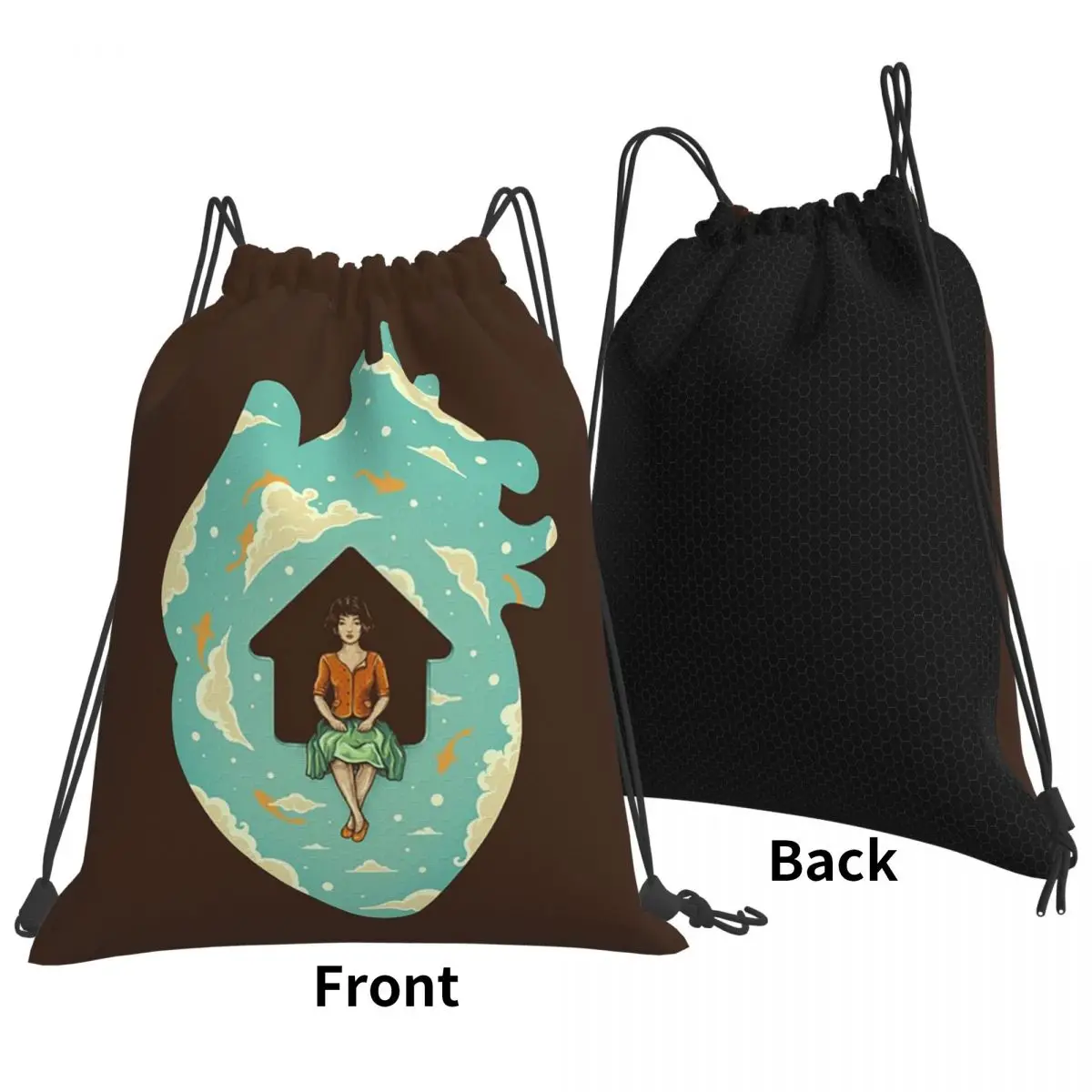 Home Is Where The Heart Is Backpacks Casual Drawstring Bags Storage Bag Book Bags for Man Woman School