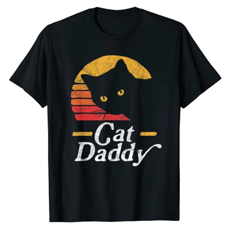 Camiseta Retro Estilo Años Ochenta para Amantes de los Gatos, Ropa con Diseño Estético, Camiseta con Gráfico de Papá Gato, Regalos para el Día del Padre o para el Esposo
