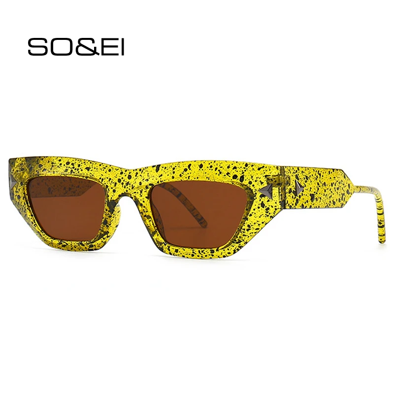 SO & EI Mode Cat Eye Frauen Luxus Sonnenbrille Vintage Marke Designer Candy Farbe Brillen Männer Nieten Gradienten Sonnenbrille