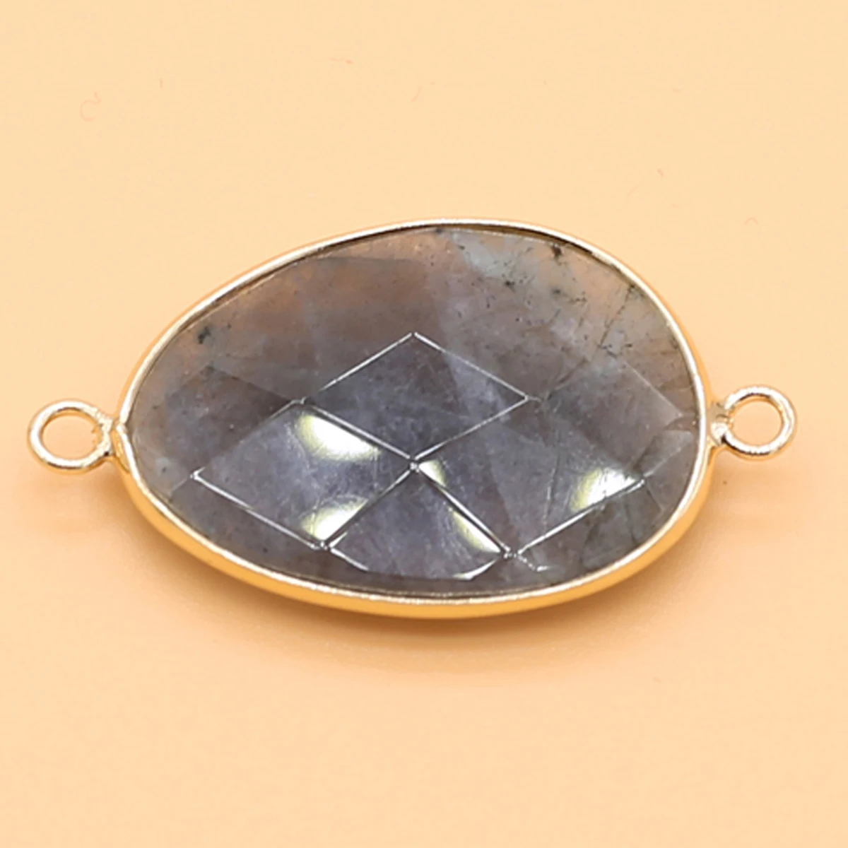 Natural Flash Labradorite Faceted Oval Drop Shaped Connector Pendant for Making DIY Gift Necklace Jewelry Accessories 38x23mm