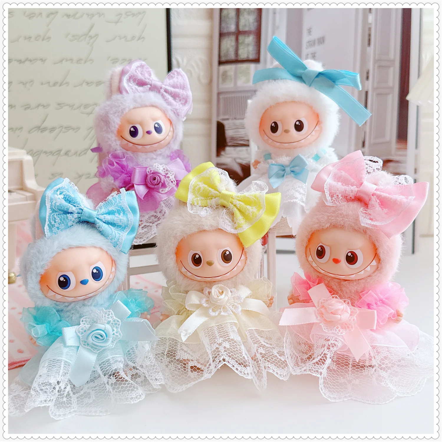 

For 10cm Labubu Clothing Macaron Colors Lace Dress Gauze Skirt Cute Labubu Plush Dolls V4 Designer Diy Toy Accessories girl Gift